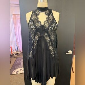 Free People Black Lace Detail Top